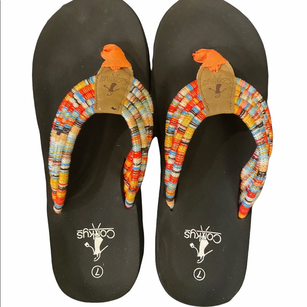 Corkys Multi Colored Rope Size 7 Flip Flops